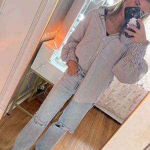 Black and white striped long sleeve top